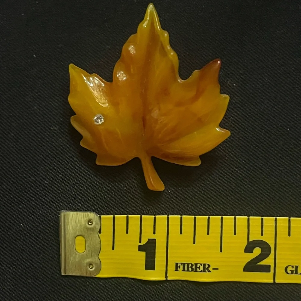 Vintage Avon Orange Lucite Maple Leaf Brooch with rhinestone